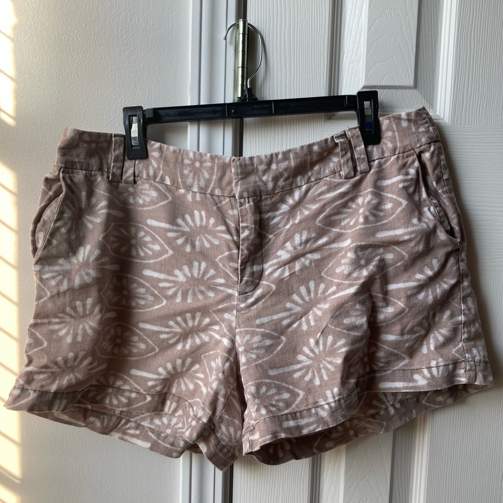 Loft Linen Blend Tan/White Shorts - Size 14